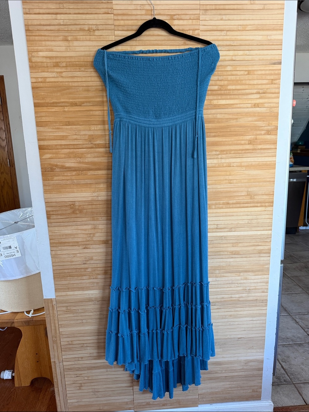 Blue Off-Shoulder Smocked Maxi Dress